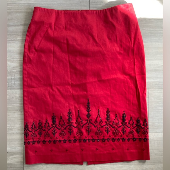 Karen Kane Dresses & Skirts - Karen Kane Red Pencil Skirt with Black Embroidery
